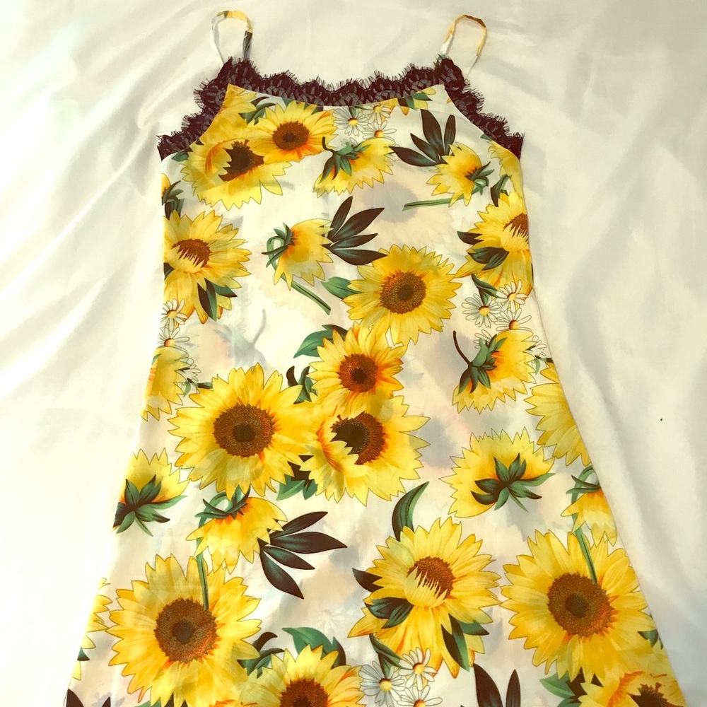 Shein Lace Trim Sunflower Slip Dress Medium New